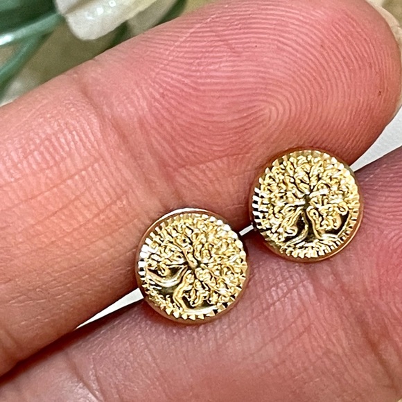 Solid Yellow Gold 14 Karat Tree of Life Earring - Picture 4 of 7